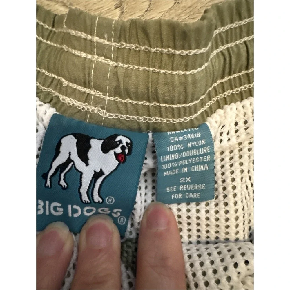 Vintage‎ Classic 80's Style BIG DOG Lined Swim Trunks w/Pockets Olive Grn SZ 2XL